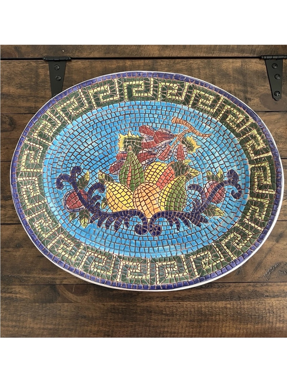 Handmade Mosaic Fruit Platter - Blue, Yellow, Green